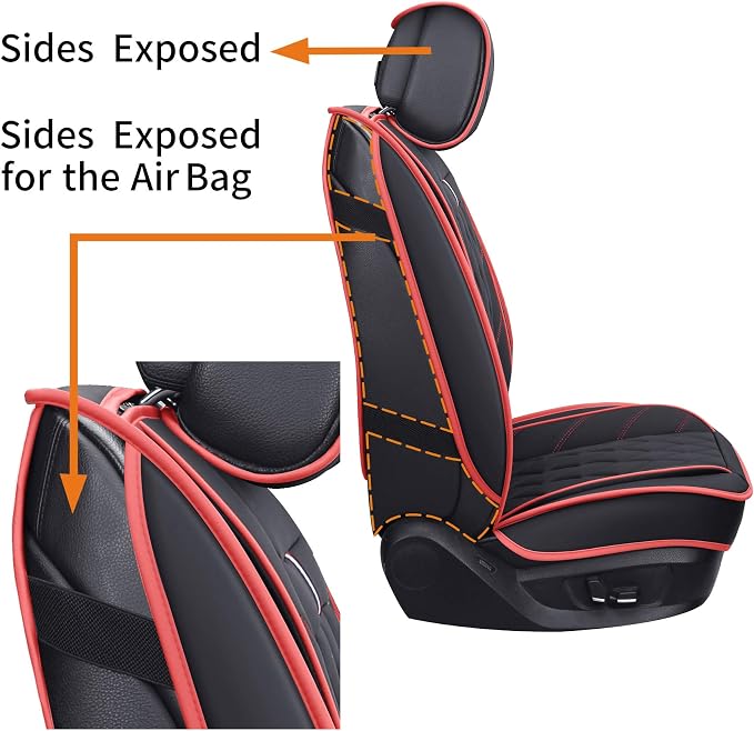 Aierxuan 2 Front Drive Car Seat Covers Waterproof Leather Non-Slip Universal for Honda Civic Ford Escape Edge Fusion Kia Sorento Soul Optima Cadenza Jetta Passat Jeep (2 PCS Front, Black-Red)
