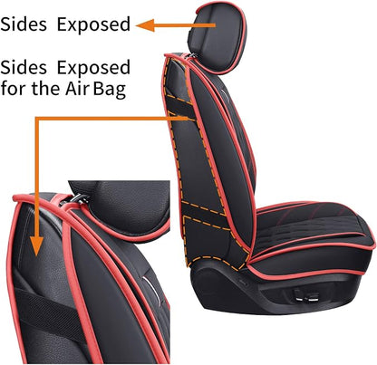 Aierxuan 2 Front Drive Car Seat Covers Waterproof Leather Non-Slip Universal for Honda Civic Ford Escape Edge Fusion Kia Sorento Soul Optima Cadenza Jetta Passat Jeep (2 PCS Front, Black-Red)