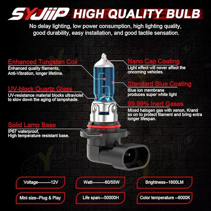Upgraded Halogen Headlight Bulbs Compatible for Chevy Suburban Tahoe 2001 2002 2003 2004 2005 2006, 9005 High Beam 9006 Low Beam Headlamp Lights, Plug N Play, 6000K White, 300% Brightness,4-Pack