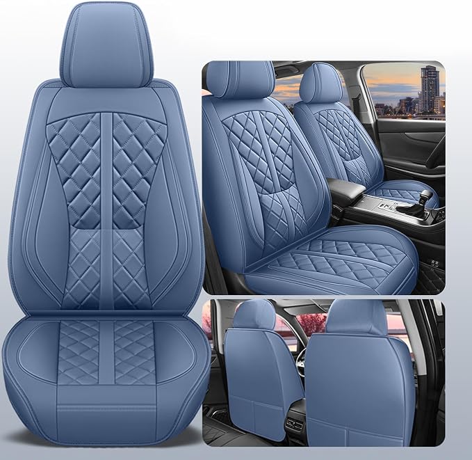 otoez Car Seat Covers Full Set, Blue Leather Seat Cover 5 Seat, Waterproof Automotive Front & Rear Seat Cushion Protector Full Coverage for Most Cars Sedens Trucks SUVs Vans (Blue)