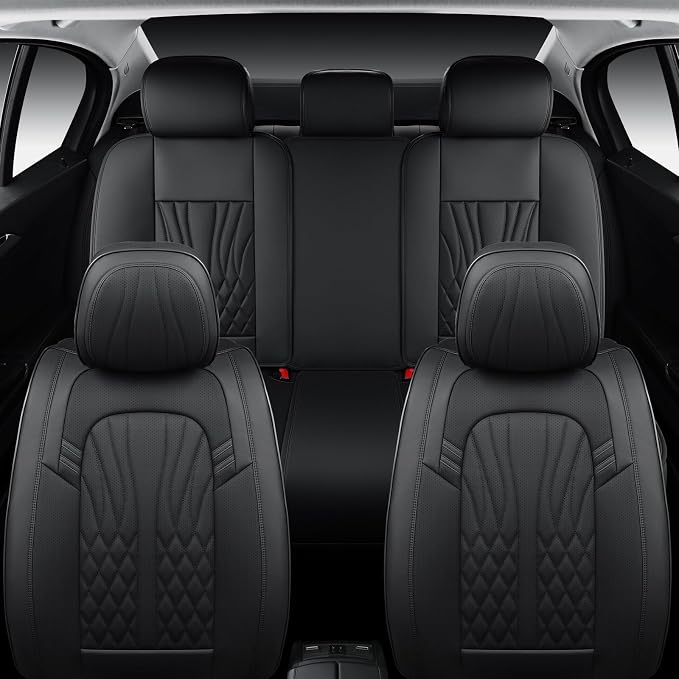 MINGBRON Leather Seat Covers,Car Seat Protector Waterproof,Seat Covers Full Set, Car Seat Protectors 5 Seats,Automotive Seat Covers Fit for Most Cars Black