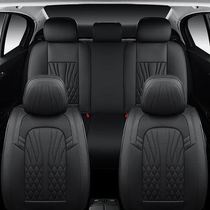 MINGBRON Leather Seat Covers,Car Seat Protector Waterproof,Seat Covers Full Set, Car Seat Protectors 5 Seats,Automotive Seat Covers Fit for Most Cars Black