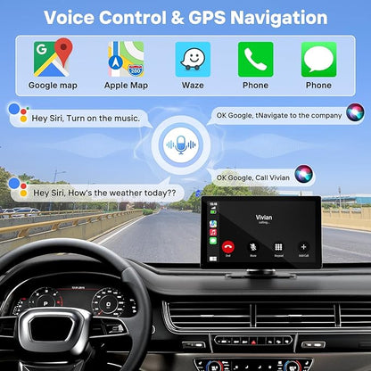 9" Wireless Apple Carplay Screen for Car, Portable Touchscreen Apple Carplay & Android Auto with OTA Update, Backup Camera,FM, Voice Control/GPS Navigation/Mirror Link/BT