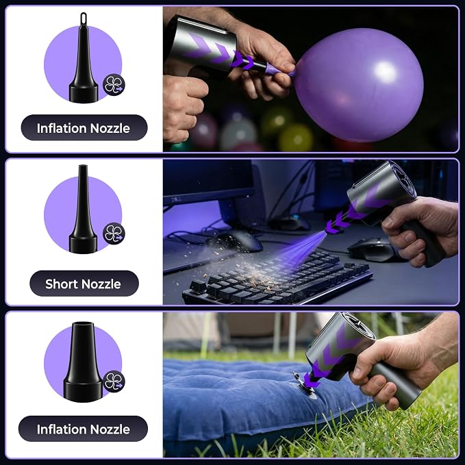 20000Pa Cordless Car Vacuum, 80,000 RPM Brushless Motor Handheld Vacuum with 7-in-1 Air Duster Blower, Portable Type-C Rechargeable Cleaning Kit for Pet Hair, Home & Office, Black