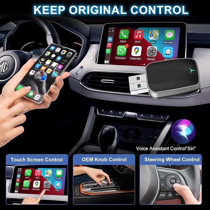 Mini Wireless CarPlay Adapter, Plug & Play Dongle, Low Latency & Stable Connection, Convert Wired to Wireless CarPlay, USB-A/C Compatible, for iPhone iOS 10+ & 2016+ Cars