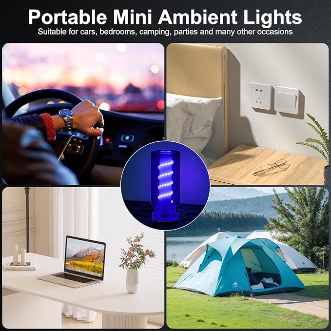USB Light for Car, Touch Dimmable Retro Interior Lamp LED Ambient Lighting, Portable Mini Glass Bottle LED Bulb Night Light for Vehicle Bedroom Hallway Camping Holiday Decoration (Blue)