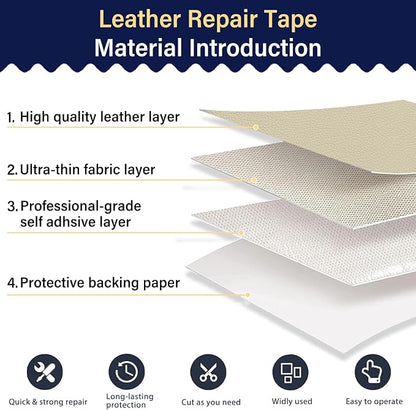 Zenyao Leather Repair Patch Tape - Self Adhesive Leather Repair Kit for Car Seat Furniture, Heavy Duty Vinyl Repair Patch for Couch Sofa, Waterproof Fix for Tears, 16x30 Inch Roll, Off White