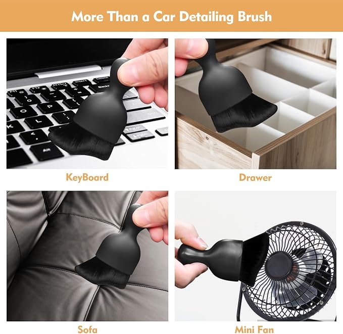 Car Interior Cleaning Brush Car Duster Interior with Ultra Soft Bristles Auto Detailing Brushes Dusting Car Accessories for Dashboard, AC Vents, Leather, Scratch-Free (2Pack_Black)