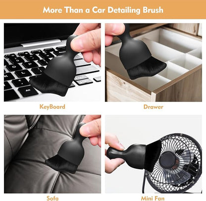 Car Interior Cleaning Brush Car Duster Interior with Ultra Soft Bristles Auto Detailing Brushes Dusting Car Accessories for Dashboard, AC Vents, Leather, Scratch-Free (2Pack_Black)