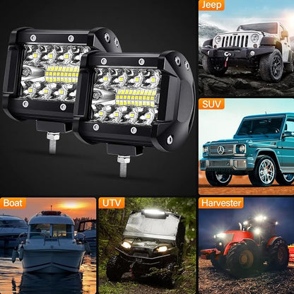LED Pods 4inch LED Light Bar Fog Lights Off-Road Driving Lights 2PCS 120W 1,200LM Triple-Row Flood Spot Combo Waterproof Work Light for Trucks Boat Golf Cart Jeep SUV ATV UTV