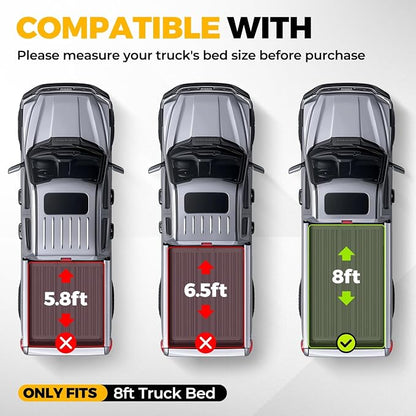 Auto Dynasty FRP Hard Tri-Fold Truck Bed Tonneau Cover Compatible with 2010-2025 Chevy Silverado GMC Sierra 1500, 2007-2025 Chevy GMC 2500HD 3500HD 8Ft Fleetside/Styleside Bed, Black Powdercoated