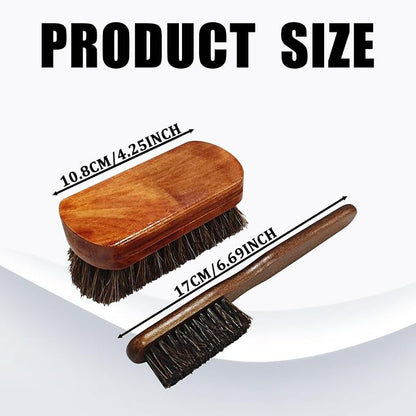 2 PCS Horse Hair Car Detailing Brush Set, Leather & Upholstery Cleaning Brush, Horse Hair Brush for Leather Universal for Car Interior Seat/Carpet, Furniture, Leather Shoes & Boots Care