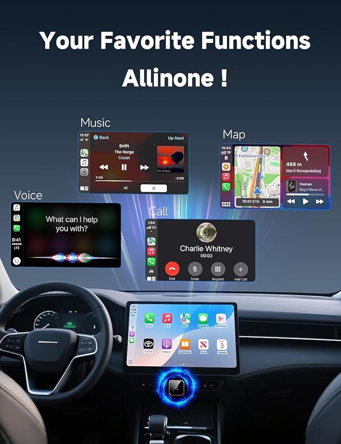 2026 Wireless CarPlay Adapter for iPhone ＆ Android Auto Mini Wired to Wireless Apple Car Play Adapter Plug & Play Compatible for iPhone iOS 10+ Android 11+ with After 2016 Cars