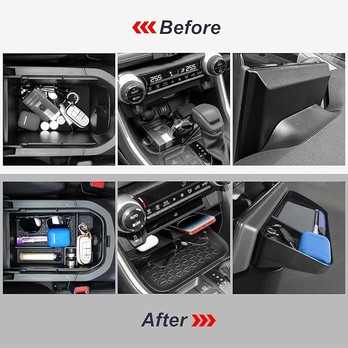 3PCS Center Console Organizer Tray and Armrest Storage Box Compatible with Toyota RAV4 2019-2022 2023 2024 2025 Dash Storage Tray Interior Accessories-Not for New 10.5'' Multimedia Display