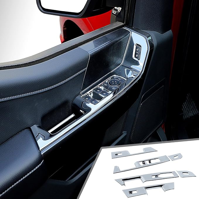 GZXinWei Chrome Interior Accessories for Ford F150 2021 2022 2023 2024 2025 2026 Door Window Control Switch Panel Trim Sticker Cover Decor Parts