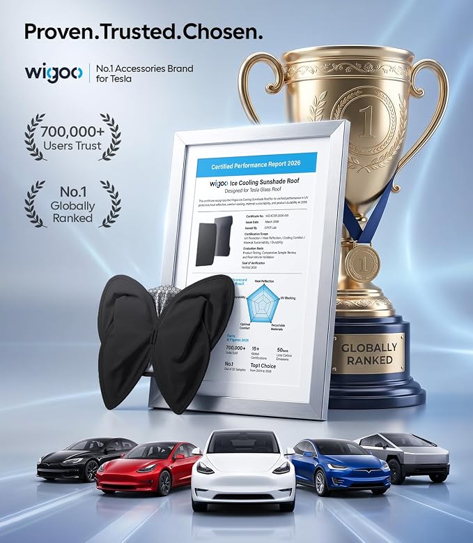 Wigoo Tesla New Model Y Juniper Accessories Sunshade Roof [Never Sag, Nano Ice-Crystal Coatings] Heat Insulation Glass Roof Sun Shade, Accessories for Tesla New Model Y 2025 2026 Launch, Black