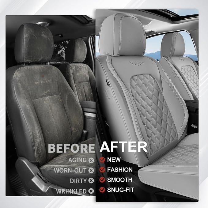Coverado Front Seat Covers, Waterproof Nappa Leather Dust-Proof Protectors, Universal Fit for Most Vehicles, Anti-Scratch Seat Covers for Sedans, SUVs, Pickup Trucks – Gray