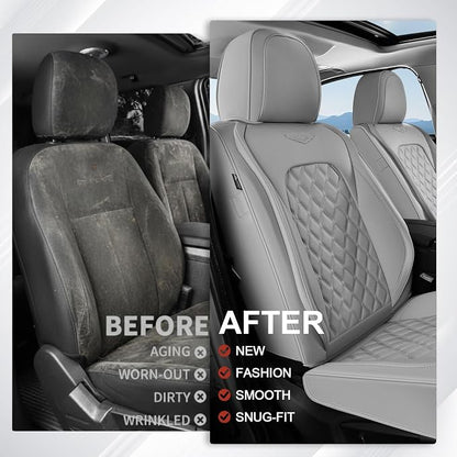 Coverado Front Seat Covers, Waterproof Nappa Leather Dust-Proof Protectors, Universal Fit for Most Vehicles, Anti-Scratch Seat Covers for Sedans, SUVs, Pickup Trucks – Gray
