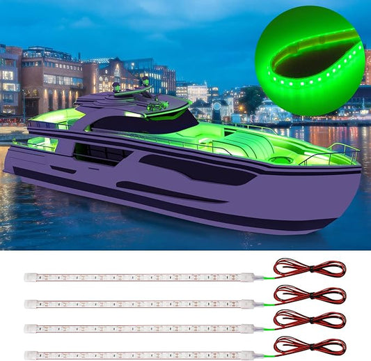 DUOFU365 Boat Led Strip Light,12V Waterproof Marine Boat Interior Courtesy Deck Navigation Lights Cuttable for Car Motorcycle RV Truck Trailer Kayak Home with Strong Nano Tape Green,12inch (Pack of 4)