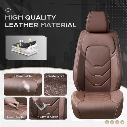 Coverado Front and Back Seat Covers, Coffee Car Seat Covers Full Set, Leather Seat Covers for Car, Waterproof Car Seat Protector, Automotive Seat Cover, Car Seat Cushion Universal Fit for Most Cars