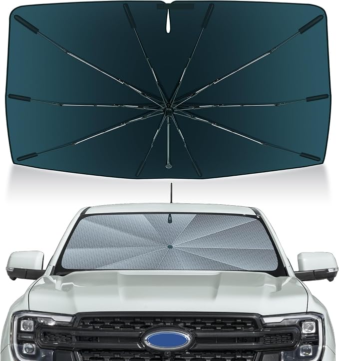 Autorder Windshield Sun Shade Umbrella for 2019-2025 Ford Ranger Accessories,Upgraded Ice Crystal Material,Easy Setup Umbrella Sunshade for Car Windshield,100% Sun Blocking