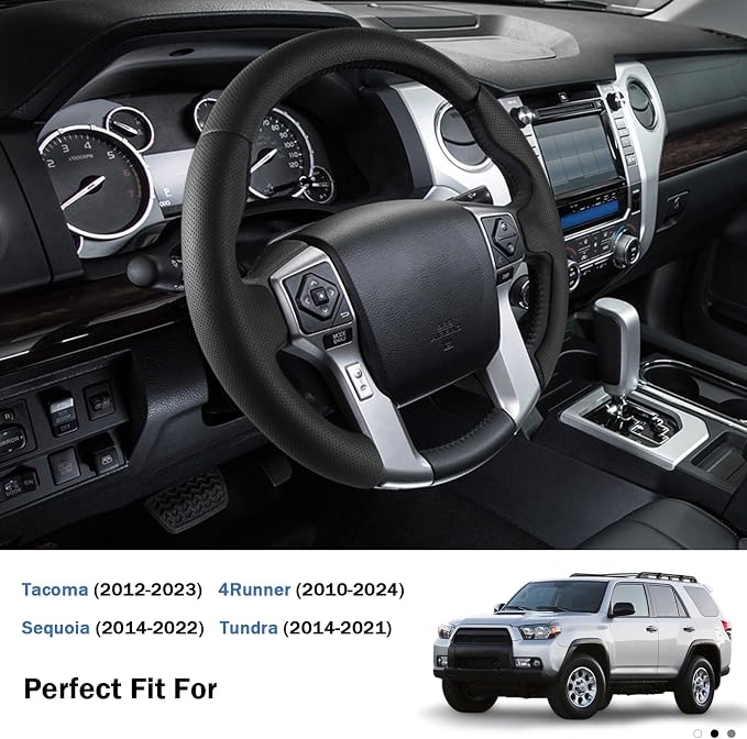Fit for Tacoma(2012-2023) Steering Wheel Cover, Steering Wheel Cover for Toyota 4Runner(2010-2024) Tundra(2014-2021) Sequoia(2014-2022) Accessories (Perforated Black)