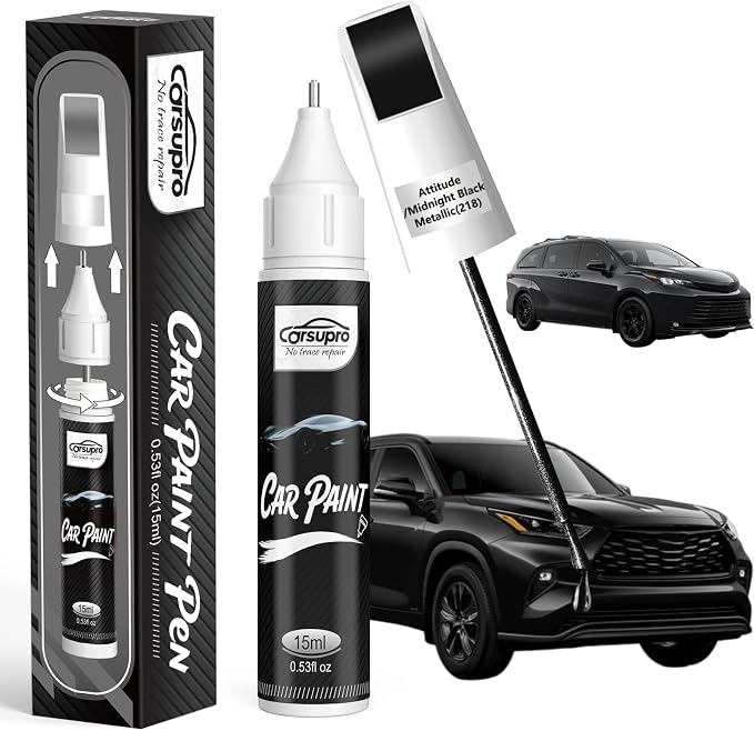 Attitude/Midnight Black Metallic(218) for Toyota Touch Up Paint Pen, 2 in 1 Car Scratch Remover with Pen Tip and Brush, Precise Color Match for Car Paint Scratch Repair, Quickly and Easily Fix Chips and Nicks