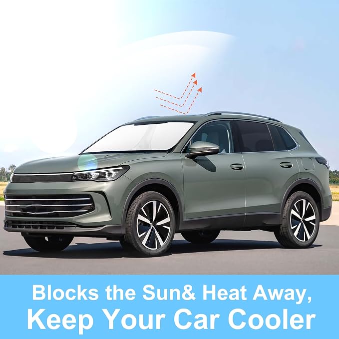 TINGLU Sun Shade for Volkswagen VW Tiguan 2018-2023 Accessories Windshield Sun Shade Window Shade UV Rays Protection Sun Visor Cover with Steering Wheel Sunshade Storage Bag