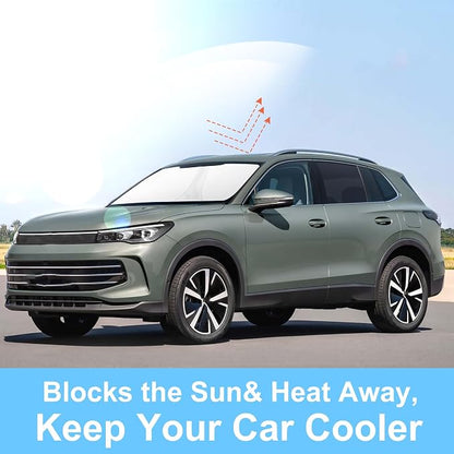 TINGLU Sun Shade for Volkswagen VW Tiguan 2018-2023 Accessories Windshield Sun Shade Window Shade UV Rays Protection Sun Visor Cover with Steering Wheel Sunshade Storage Bag