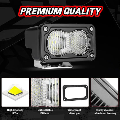 2Pcs LED Pod Light 3 Inch Off Road Driving Reverse Light Bar Mini LED Pods Cube Ditch Lights Bumper Backup Work Auxiliary Lights for Truck Offroad ATV UTV SUV Motorcycle Boat