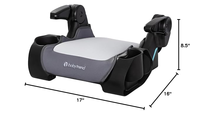 Baby Trend Protect Slim Backless Booster Seat, Madrid Grey – Slim Lightweight Design, Belt-Positioning Support, Dual Cup Holders, Comfortable Seating for Big Kids