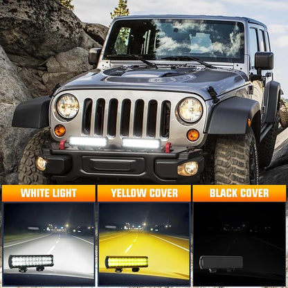 Nilight LED Light Bar with Yellow/Black Covers 2 PCS 12 Inch 72 W Spot Flood Combo Off Road Lights Super Bright Driving Fog Boat Lighting for Trucks Pickup Golf Cart SUV ATV UTV 4x4 Van Camper