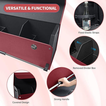 Car Trunk Organizer for Honda CR-V 2017-2022, Collapsible Sturdy Trunk Storage Container with Lid and Handle Large Leather Car Trunk Storage (Red,39.7 x 11.4 x 12.2in)