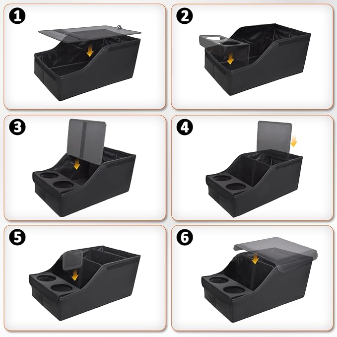 Backseat Car Organizer, Middle Seat Organizer With 4 Storage Compartments 2 Cup Holders, Back Seat Center Hand Rest Toy Storage for Toddler Kids Family Travel Roadtrip Essentials for SUV Truck Van