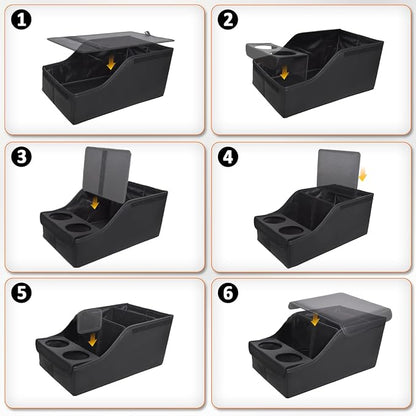Backseat Car Organizer, Middle Seat Organizer With 4 Storage Compartments 2 Cup Holders, Back Seat Center Hand Rest Toy Storage for Toddler Kids Family Travel Roadtrip Essentials for SUV Truck Van