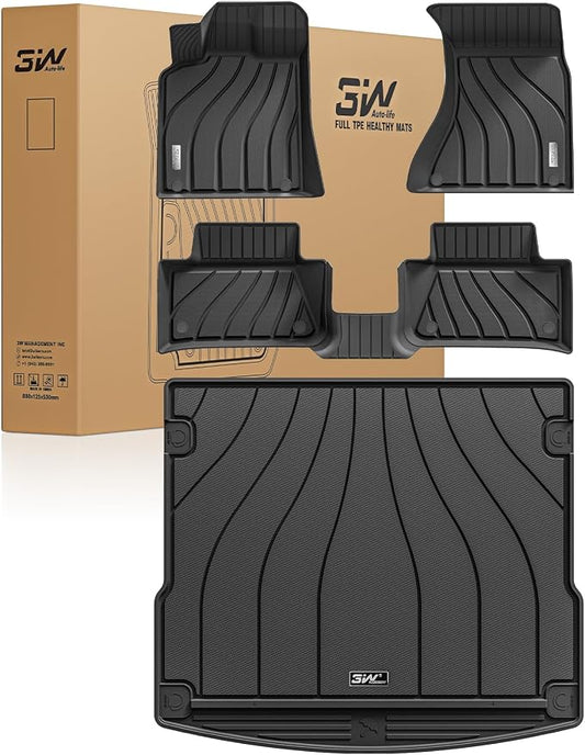 3W Floor Mats & Cargo Liner for 2014-2026 Porsche Macan S/Turbo/S Diesel/GTS TPE All Weather Custom Fit Floor Liner for Macan Full Set Car Liner Black