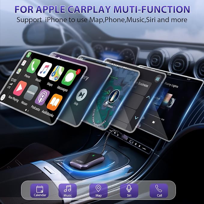 Wireless Carplay Adapter, 2025 Upgrade Converts Wired to Wireless Adapter for iPhone, Auto Connect Dongle for Apple Car Play, Bluetooth No Delay Control for Cars from 2016 and iOS 10+, Black