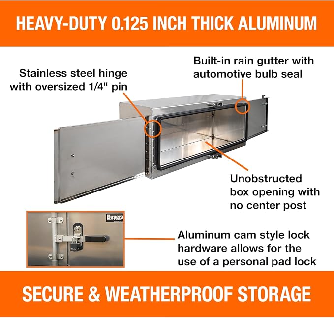 Buyers Products 1762624, 18x24x48 Smooth Aluminum Underbody Truck Tool Box with Double Barn Door, Cam‑Lock Hardware, Rain Gutter Seal, Universal Mount Storage for Flatbed and Trailer Use