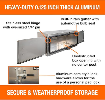 Buyers Products 1762624, 18x24x48 Smooth Aluminum Underbody Truck Tool Box with Double Barn Door, Cam‑Lock Hardware, Rain Gutter Seal, Universal Mount Storage for Flatbed and Trailer Use