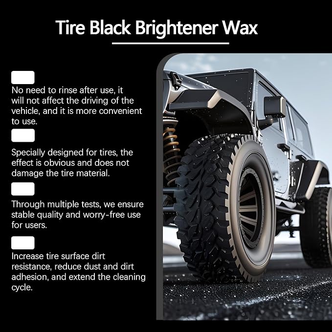 Tire Shine Wax Coating Paste, Car Tire Black Shine with Conditioners, Resists Water & Sunshine Fading, Tire Cleaner with Applicators for Cars, Trucks, Motorcycles, 3.53 Oz