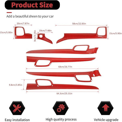 RT-TCZ Center Console Dashboard Panel Trim Inner Door Handle Cover Interior Trim Kit Decor Accessories for Jeep Grand Cherokee 2011-2020,Red Carbon Fiber