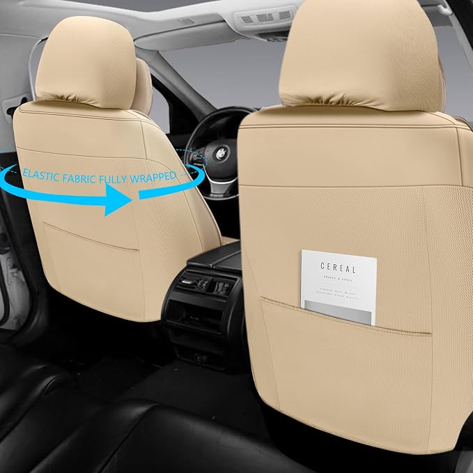 NS YOLO Full Coverage Leather Car Seat Covers for Cars,SUVs and Pick-up Trucks,Car Seat Protector,Automotive Seat Covers,Car Seat Cushion,Beige Seat Cover,Front Seat Cover for 2 Seats