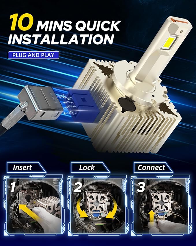 AUTOONE 2025 D1S LED Bulb, 34000 Lumens 10 Times Brighter, 6000K Diamond White D1S Bulb, 120W 66144 66140 85140 85415 Xenon Factory Replacement Bulbs, UV Resistant, Easy installation,
