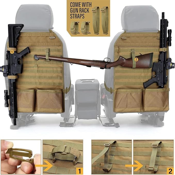 WYNEX Car Seat Organizer, Molle Backseat Cover Organizer Protector with Sling Rack, Visual Pocket and Patch, Universal Vehicle Fits for F150, Jeeps, Pickups & Trucks for Road Trips (2 Packs)