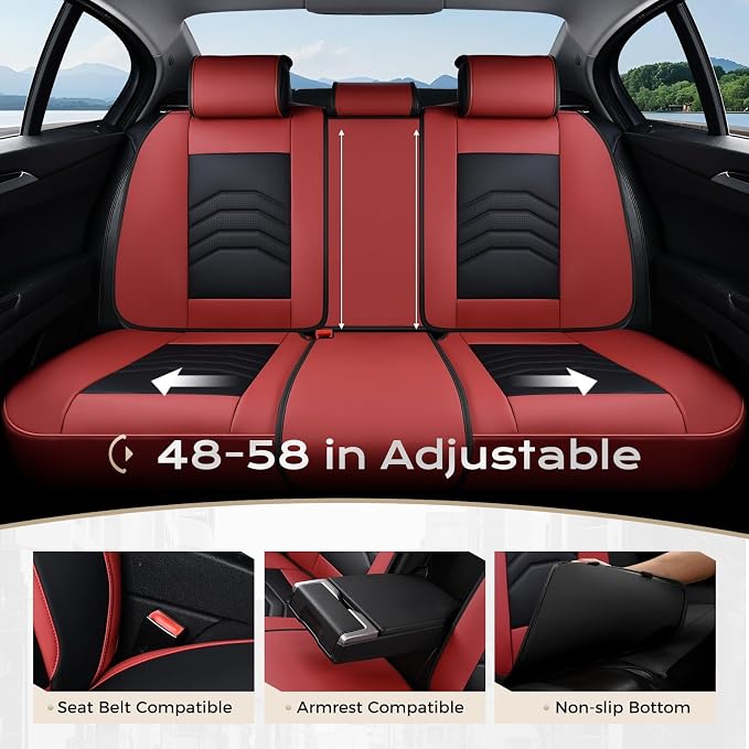 Coverado Seat Covers, Front and Back Seat Covers for Cars, Car Seat Cover, Car Seat Protector Waterproof, Car Seat Cushion Faux Leather, Seat Covers Carseat Cover Universal Fit for Most Cars Red&Black