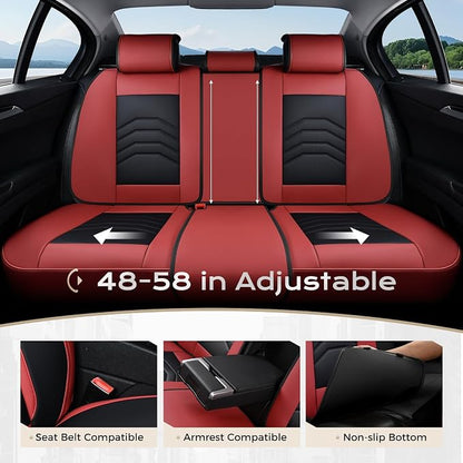 Coverado Seat Covers, Front and Back Seat Covers for Cars, Car Seat Cover, Car Seat Protector Waterproof, Car Seat Cushion Faux Leather, Seat Covers Carseat Cover Universal Fit for Most Cars Red&Black