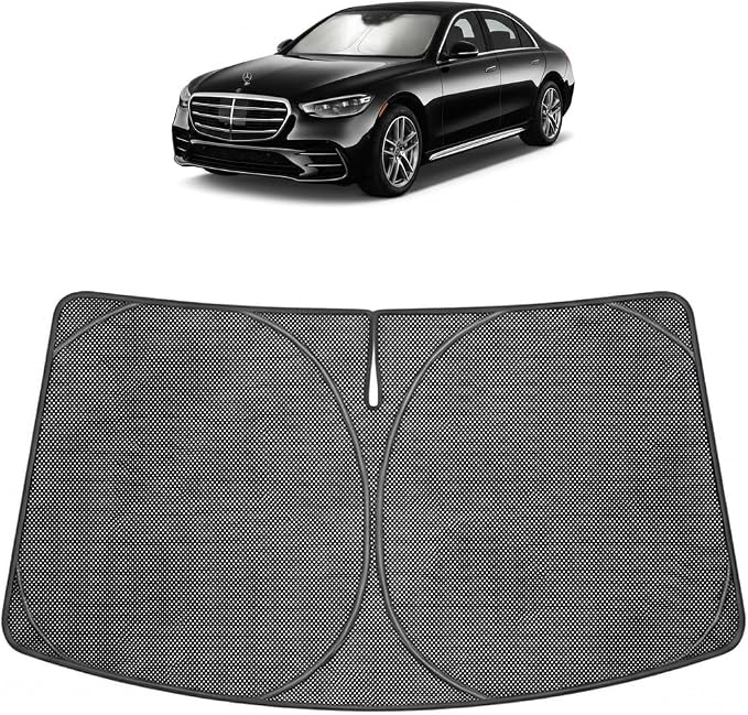 Proadsy Windshield Sun Shade Custom Fit Mercedes-Benz S-Class 2015-2026 Ice Crystal Black Front Window Sunshade UV and Heat Blocker Foldable Visor Keeps Car Cooler for Summer Parking and Daily Use