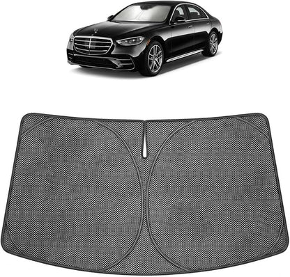 Proadsy Windshield Sun Shade Custom Fit Mercedes-Benz S-Class 2015-2026 Ice Crystal Black Front Window Sunshade UV and Heat Blocker Foldable Visor Keeps Car Cooler for Summer Parking and Daily Use