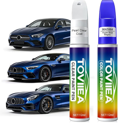 Hyper Blue Magno (964/5964) Touch Up Paint Compatible with Mercedes-Benz,2-In-1 Car Scratch Remover Pen,Car Paint Scratch Repair Kit for Scratches,Chips & Nicks,2-PCS SET