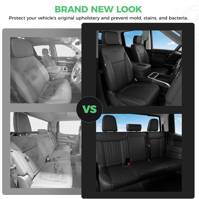 Custom Leather Seat Covers for Silverado/Sierra 1500 2019-2026, 2500HD 3500HD 2020-2026 Crew Cab Full Set with Jump Seat Cover (Armrest Storage Version Only), Truck Accessories
